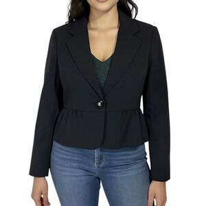 NEW Larry Levine Peplum Blazer Women's‎ Size 16 Dark Ink Blue Stretch Business